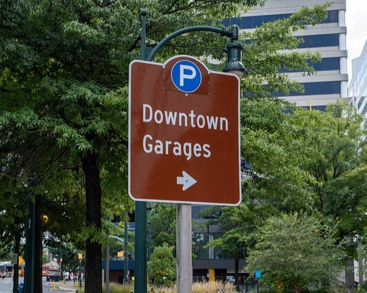 Parking sign for Downtown Garages