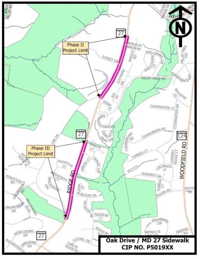 Hybrid Public Information Meeting on Phase Two and Three of the Oak Drive (MD 27) Sidewalk Project in Damascus to be Held on Thursday, Jan. 30