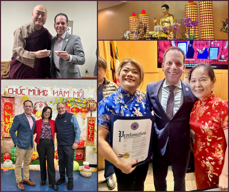A collage of four photos from various Lunar New Year celebrations in Montgomery County
