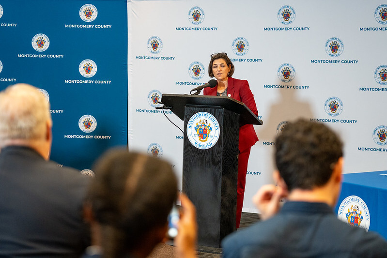 Council President Stewart speaks at a press conference on tenant safety in Aug. 2024.