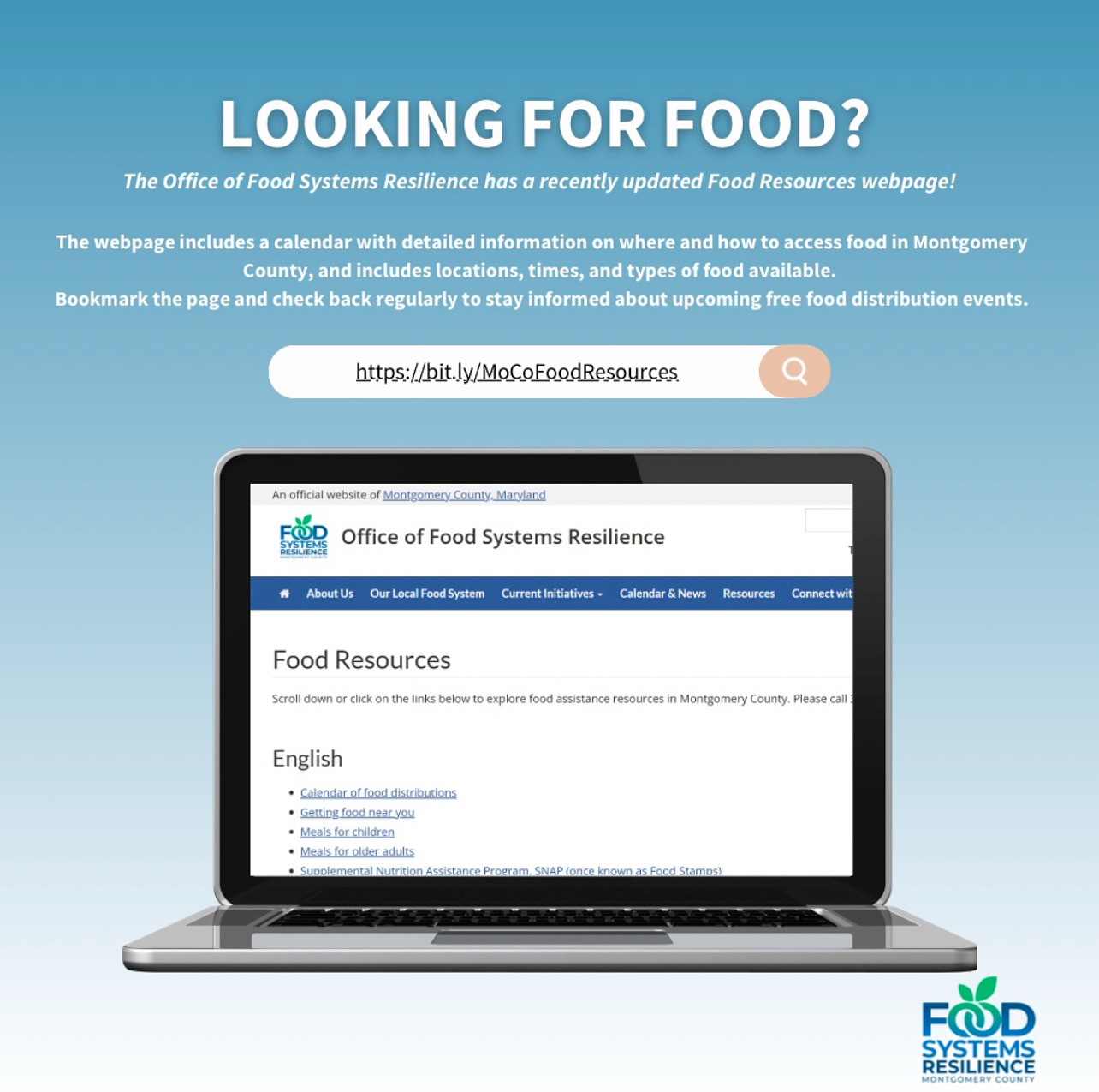 Graphic of a computer screen that has the OFSR food resources page displayed Graphic of a computer screen that has the OFSR food resources page displayed