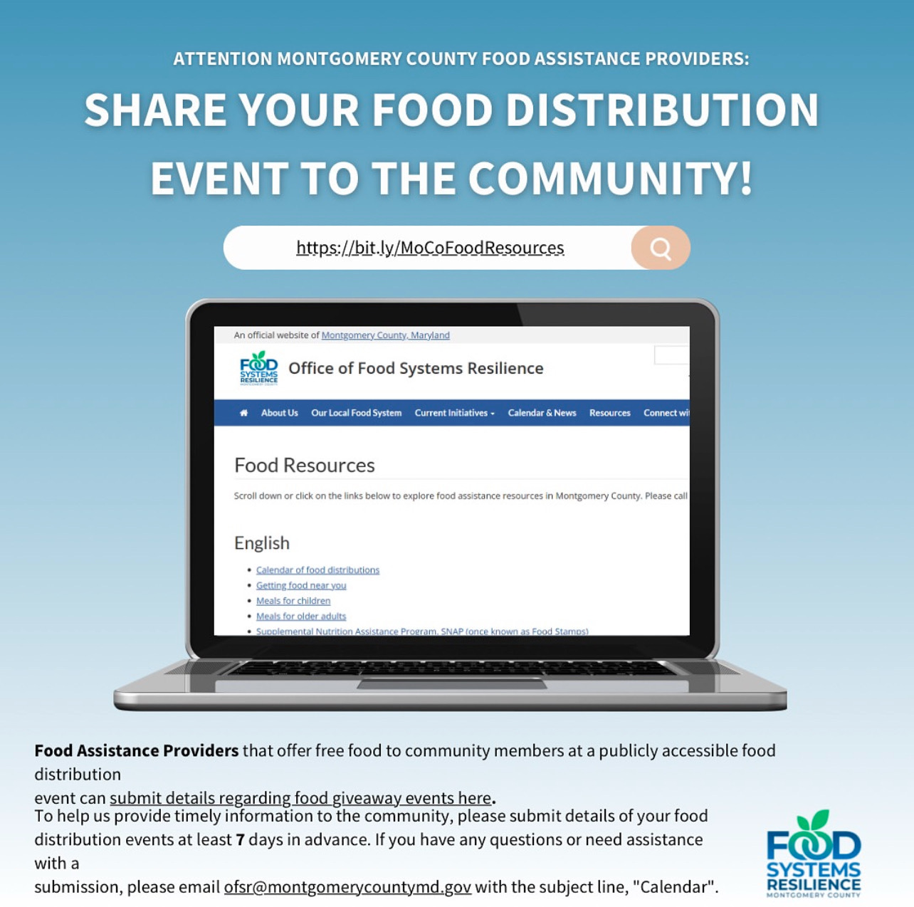 Graphic of a computer screen that has the OFSR food resources page displayed Graphic of a computer screen that has the OFSR food resources page displayed