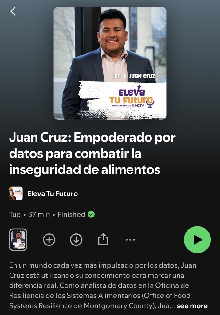 Screenshot of the podcast screen showing the episode with Juan Cruz Screenshot of the podcast screen showing the episode with Juan Cruz