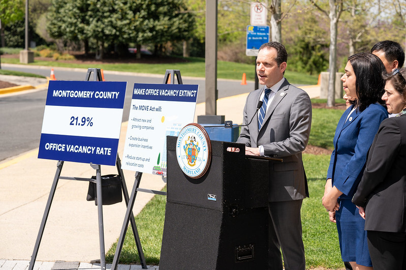 Councilmember Glass speaks at a press conference introducing the MOVE Act.