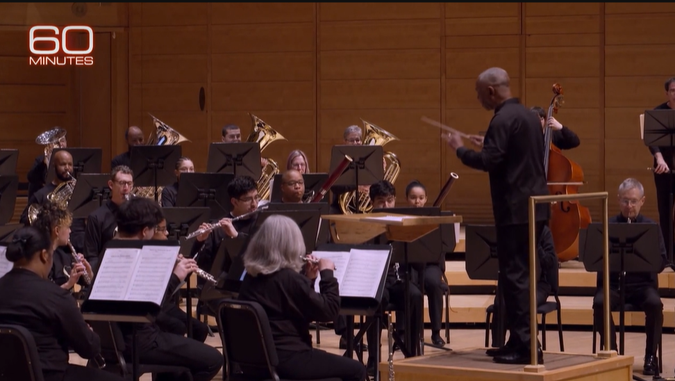 A screenshot from the 60 minutes segment about the concert.