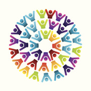 Circle of rainbow figures