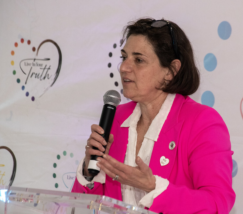 Council President Stewart speaks at the Trans Day of Visibility event.