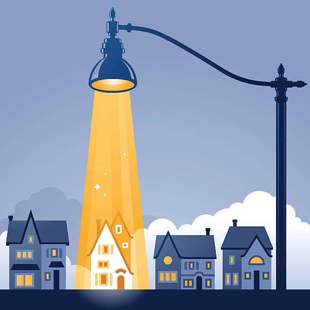 A graphic of a single streetlight shining down on one house