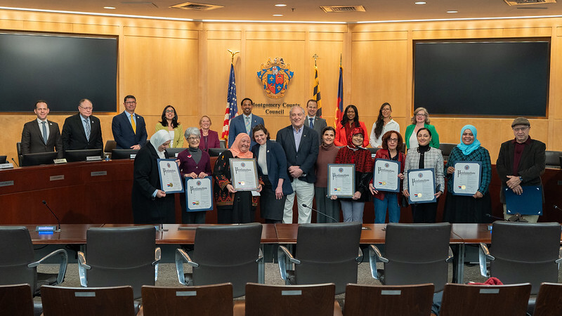 Group photo in Council chamber for Arab American Heritage Month.