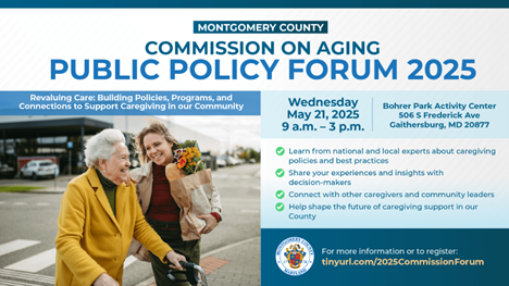 Commission on Aging to Host Free Public Forum on Supporting Family Caregivers on Wednesday, May 21  