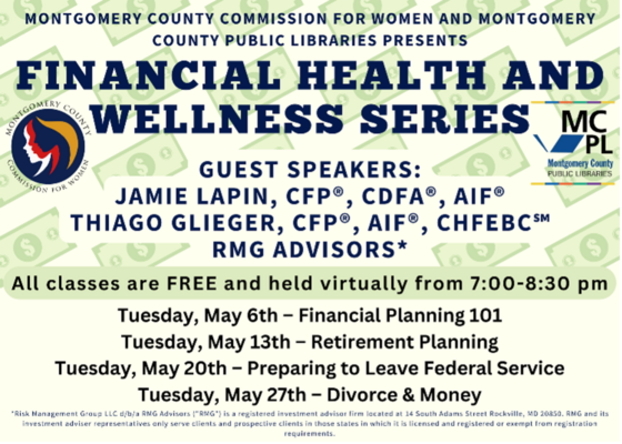 Commission for Women and Montgomery County Public Libraries to Host Free Virtual Financial Health and Wellness Seminars Beginning May 6 