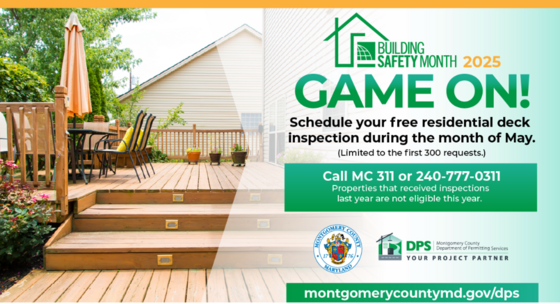Montgomery County to Provide Free Residential Deck Maintenance Inspections During ‘Building Safety Month’ in May 