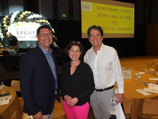 Councilmember Albornoz, Council President Stewart and Mark Shriver at the Montgomery Count Sports Hall of Fame.
