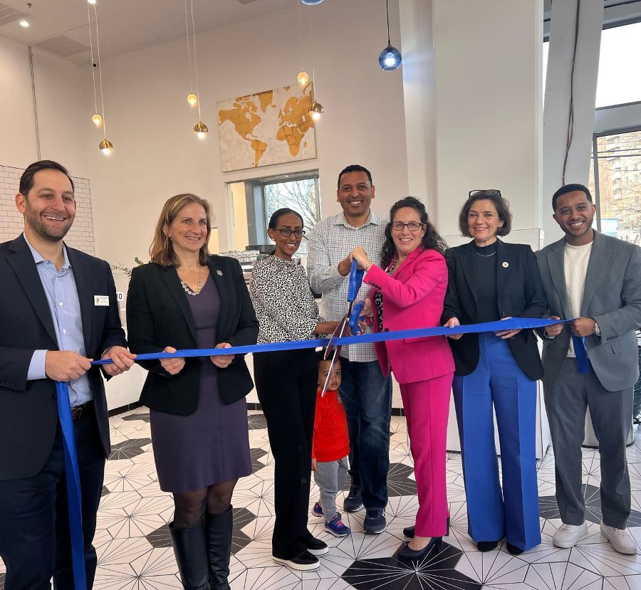 Ribbon-cutting at the grand opening of Prime Coffee and Bakery in Downtown Silver Spring.