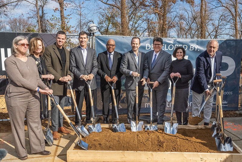 MHP and County leaders hold shovels at the MHP groundbreaking event on The Chimes at North Bethesda.