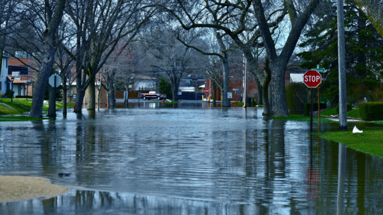street flooded with water
