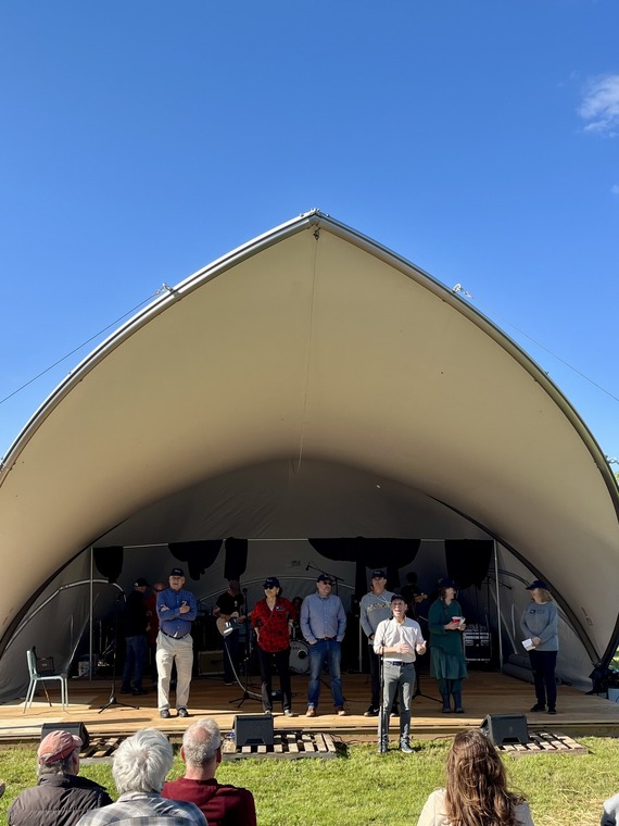 Councilmember Glass in front of the Riverworks Arts Center
