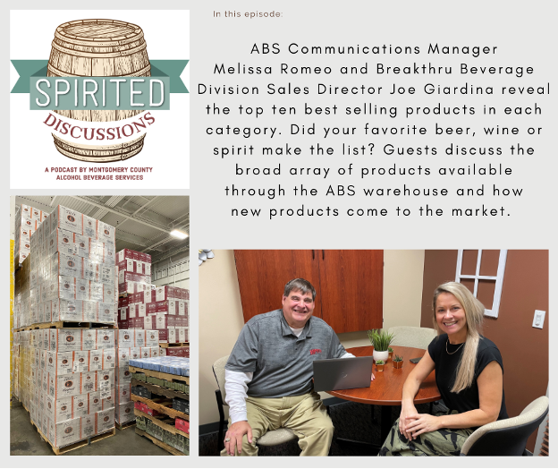Top Ten Bestselling Beers, Wines and Spirits Featured in Latest Episode of Montgomery County Alcohol Beverage Services ‘Spirited Discussions’ Podcast