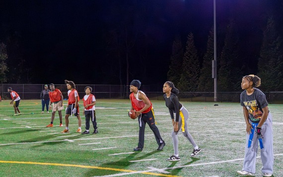 Youth flag football at night