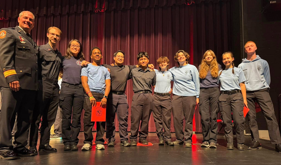 The graduating class of the Montgomery County Volunteer Fire and Rescue youth program with their instructors