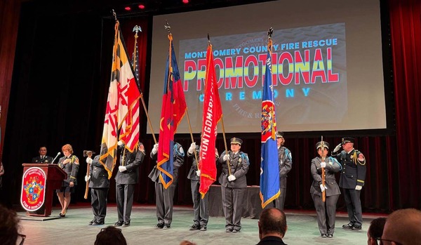 Flag display at the MCFRS Promotional Ceremony.