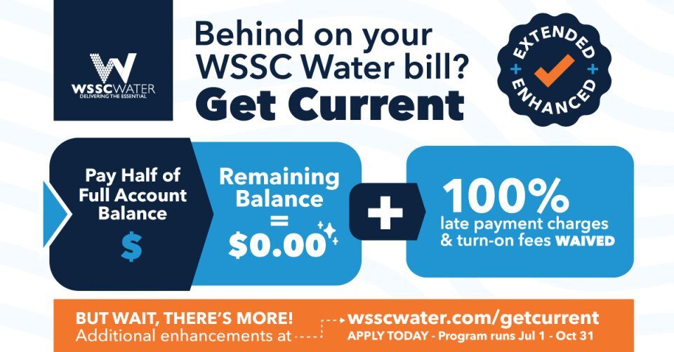 Behind on your WSSC Water Bill? Get Current. wsscwater.com/getcurrent