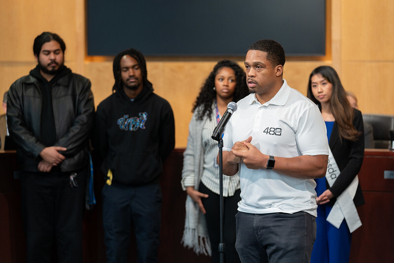 Joe Hooks, 480 Club founder, speaks at the Council’s 2023 National Mentoring Month proclamation.