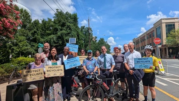 Councilmember Glass and street safety advocates at the press conference introducing the legislation