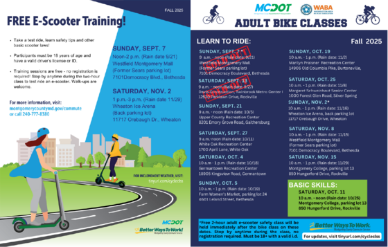 Adults Can Learn to Bike and Ride E-Scooters This Fall with MCDOT