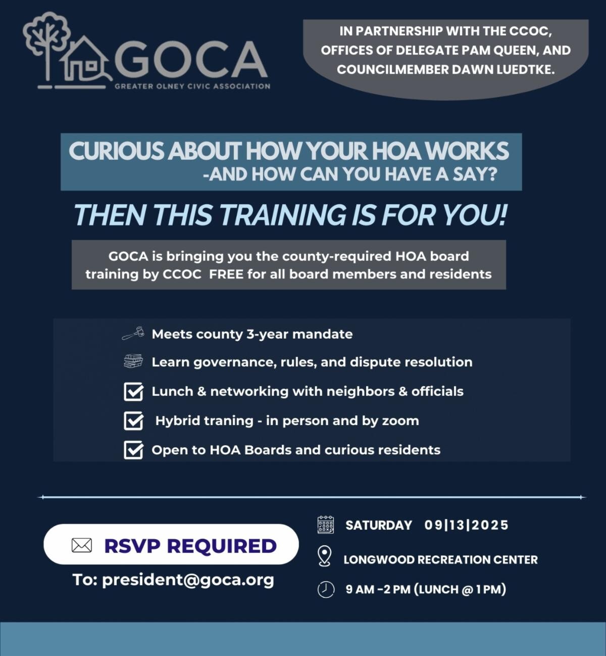 Join Councilmember Luedtke on September 13 for a training about HOAs. 