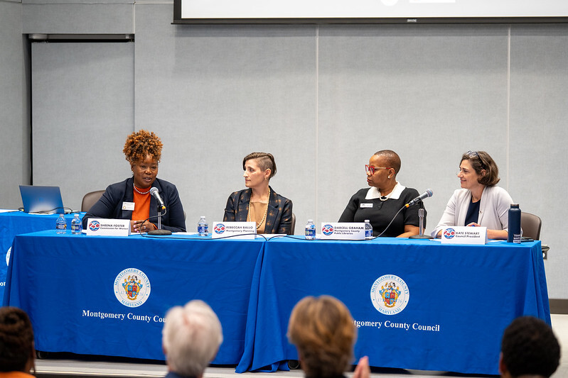 Council President Stewart leads Montgomery County’s 250th panel with (L to R) Sheena Foster, Rebeccah Ballo, and Darcell Graham.