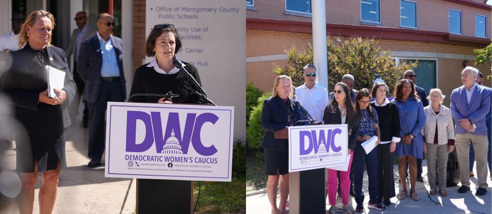 Side by side images from press conference hosted by DWC and Rep. McClain Delaney.