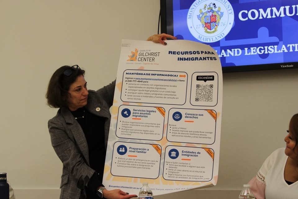 Council President Stewart presents at the Montgomery County community meeting with CASA and state legislators.