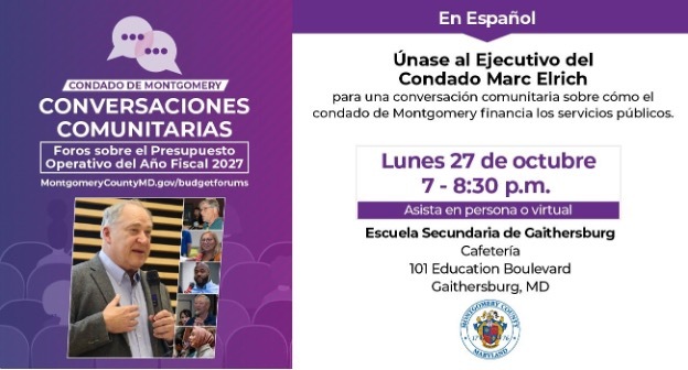 Spanish-Language ‘Community Conversation’ on Fiscal Year 2027 Operating Budget in Gaithersburg on Monday, Oct. 27 