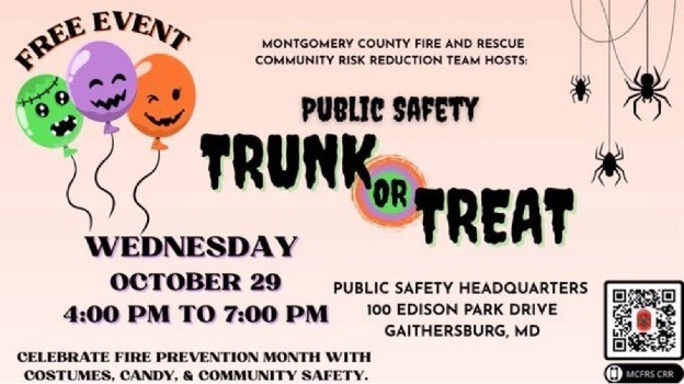Montgomery County Fire and Rescue Service Hosts Trunk or Treat at Public Safety Headquarters in Gaithersburg on Wednesday, Oct. 29