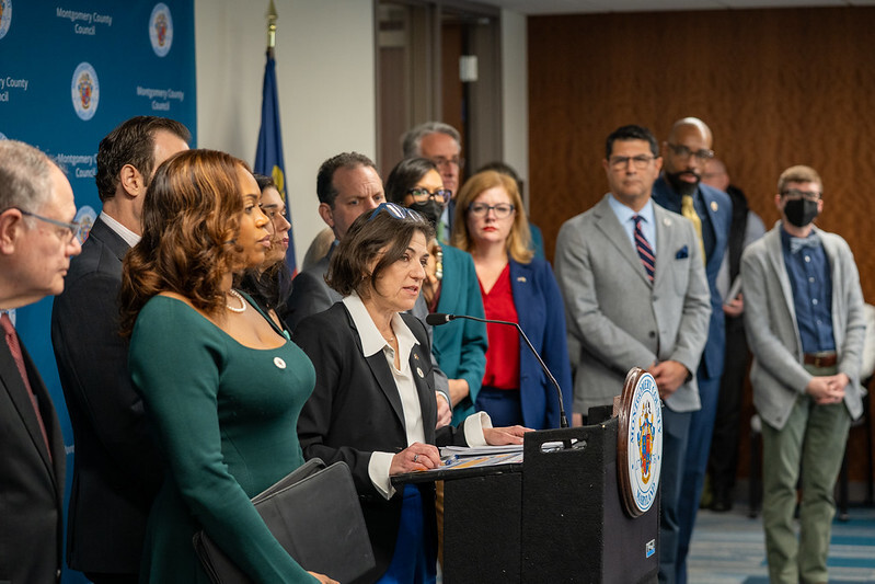 Councilmembers and community supporters at the press conference announcing the Public Service Support Workforce Package.
