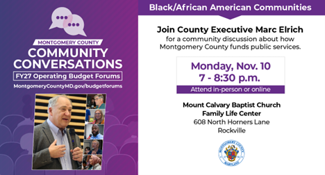 Montgomery County Executive Marc Elrich to Host Black and African American ‘Community Conversation’ on Fiscal Year 2027