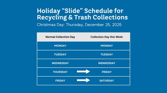 Christmas Holiday Slide. Thursday collections move to Friday. Friday collections move to Saturday.