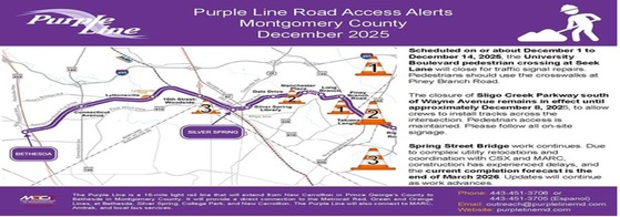 Purple Line Construction Updates for Silver Spring and Long Branch Area