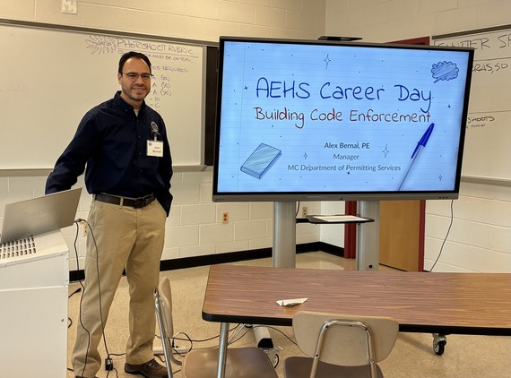 dps employee alex bernal at career day at einstein high school 