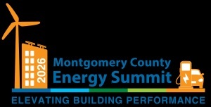 Montgomery County Energy Summit 2026 logo with wind turbine, electric plug icon, and the tagline ‘Elevating Building Performance.’