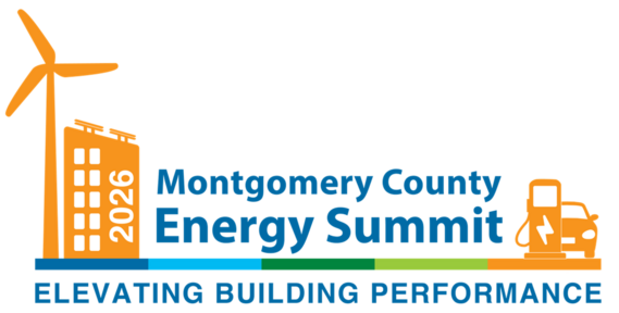 energy summit elevating building performance graphic with art of ev charger and car, windmill and building 