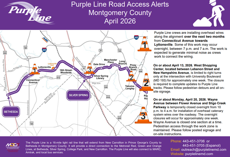 Purple Line Construction Updates and Road Closures in April