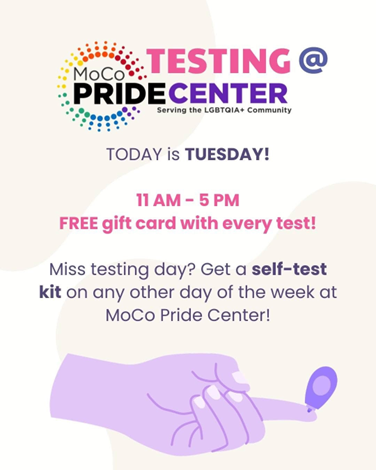 Get Tested: Free STI and HIV Testing Every Tuesday at MoCo Pride Center 