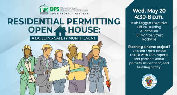 dps residential stakeholders open house building safety month event for may 20 with drawing of people in construction 