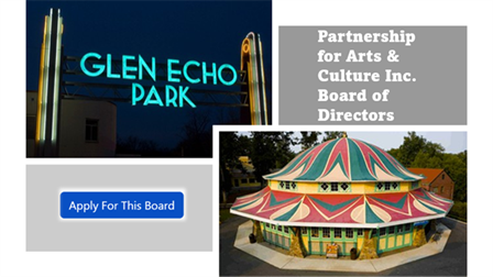 Glen Echo Park Partnership for Arts & Culture Inc. Board of Directors Seeking New Members 