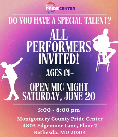 MoCo Pride Center Seeking Performers for “Open Hearts Open Mic” Night