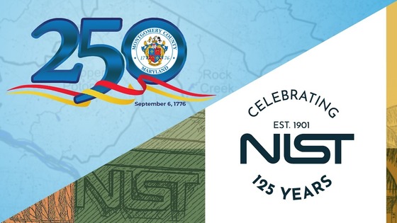 Split screen of Montgomery 250 logo and NIST “Celebrating 125 years” logo.