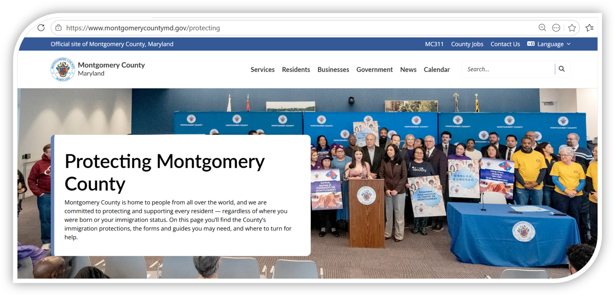 Screenshot of County Website About Protecting Immigrants