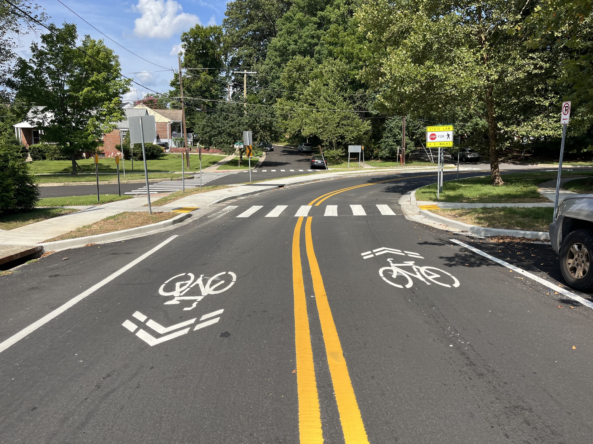 MCDOT Bicycle infrastructure project with road markings